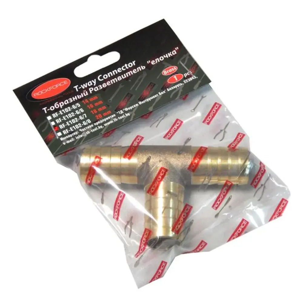 Разветвитель T-образный ''елочка''16мм RockForce##Rock FORCE RF-E102-6/6