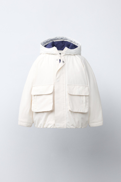 ZARA ПАРКА WATER REPELLENT С КОНТРАСТНЫМИ ДЕТАЛЯМИ, БЕЛЫЙ