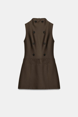 ZARA ПЛАТЬЕ С ВОРОТНИКОМ-СТОЙКОЙ И ПУГОВИЦАМИ, ТЕМНЫЙ ХАКИ