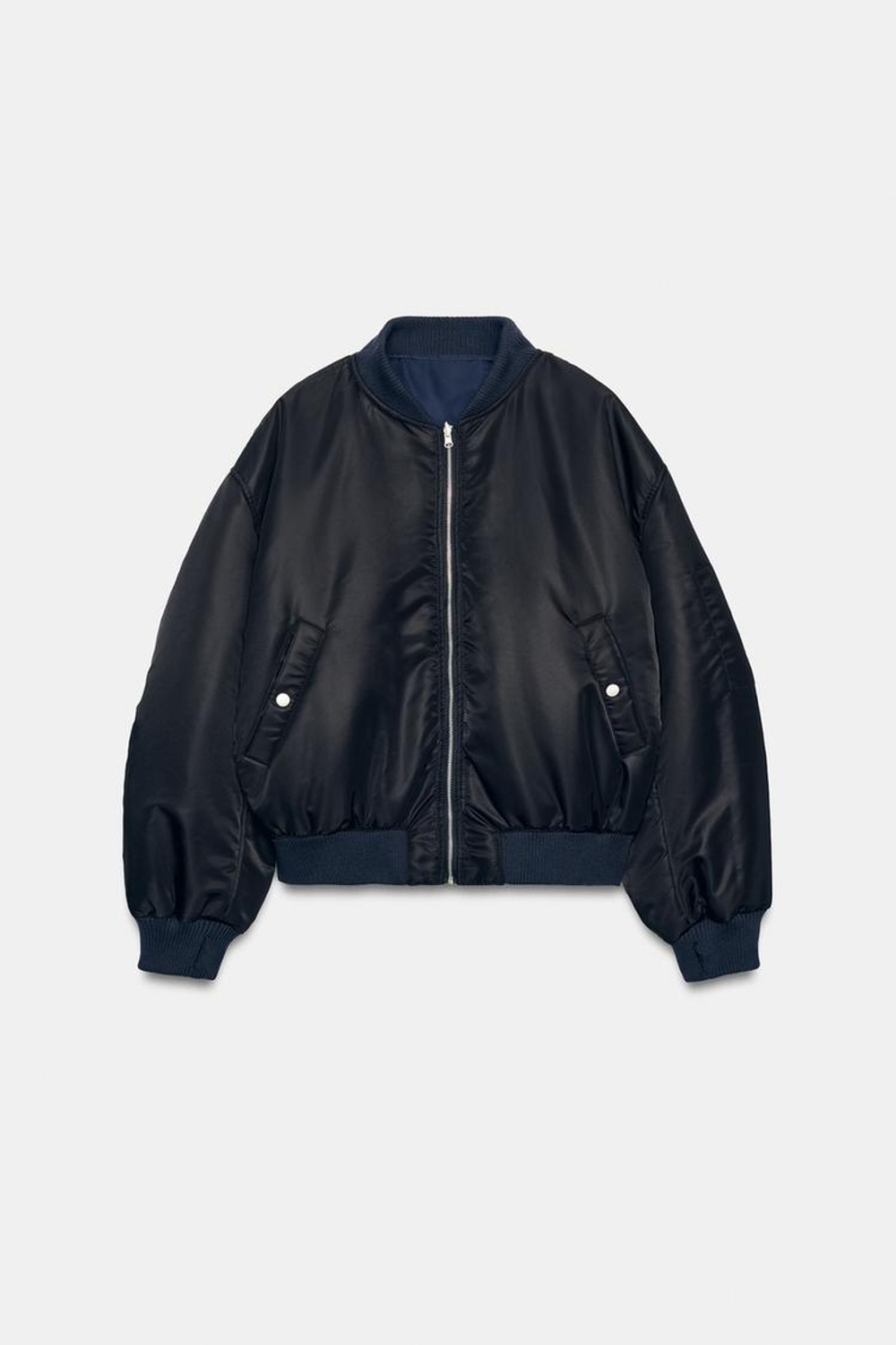 ZARA ДВУСТОРОННИЙ БОМБЕР ОВЕРСАЙЗ, СИНИЙ/ЧЕРНЫЙ