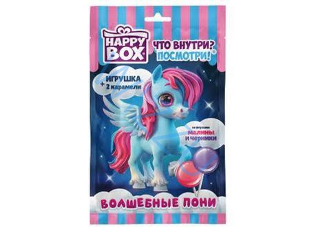 HAPPY BOX Волшебные пони фигурки+карамель на палочке малина и черника 20г в пак
