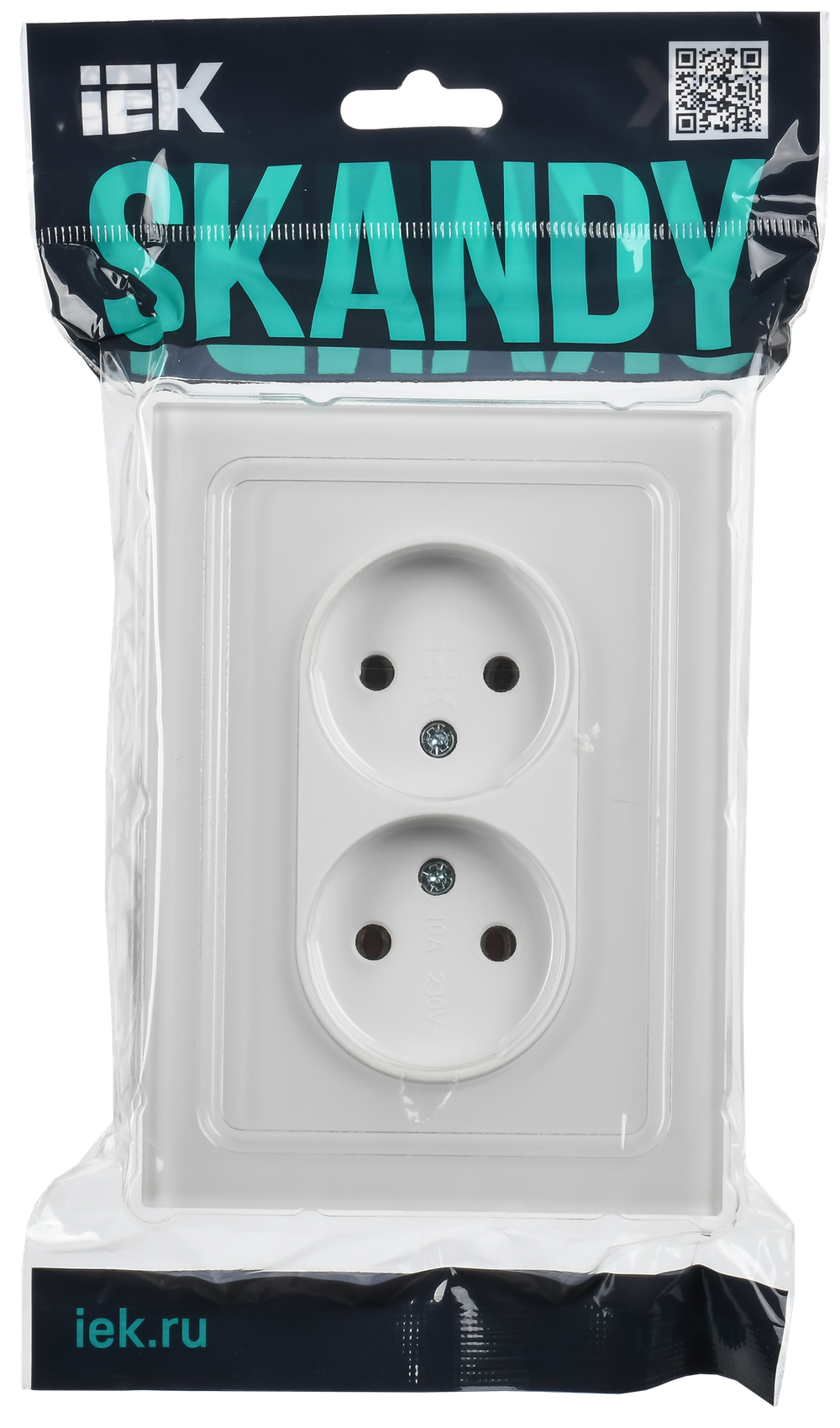 SKANDY Розетка 2-местная без заземления без защитных шторок для плоской вилки 10А SK-R03W стекло арктический белый IEK