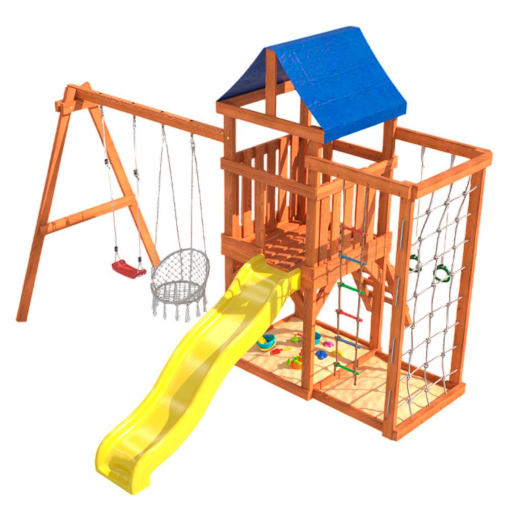 Детская площадка Fun Land с сеткой стенкой и плетенным креслом