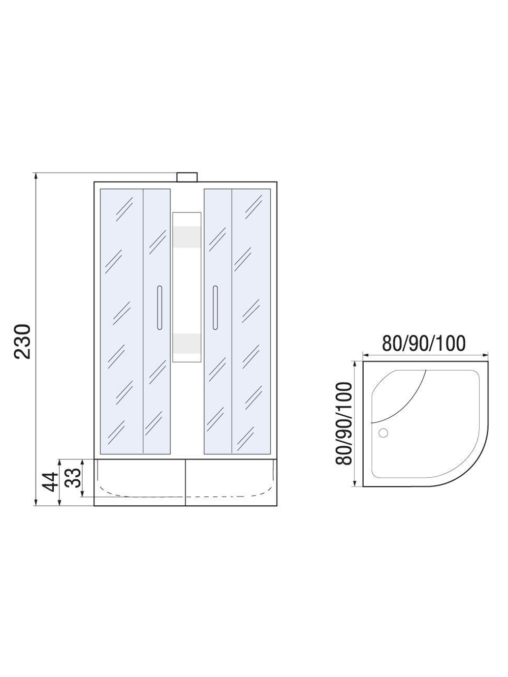 Душевая кабина RIVER NARA Б/К XL 100/44 MT  100x100x230 10000006203 Универсальная Четверть круга