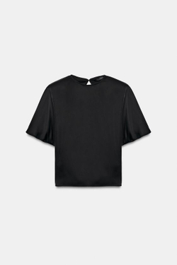 ZARA АТЛАСНЫЙ ТОП С ПОДПЛЕЧНИКАМИ И ЗАВЯЗКАМИ, ЧЕРНЫЙ