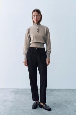 ZARA БРЮКИ С ЭЛАСТИЧНЫМ ПОЯСОМ, ЧЕРНЫЙ