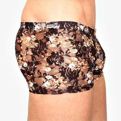 Мужские сетчатые боксеры с бежевыми розами Rose Boxer (Размер: L) (Цвет: черный)