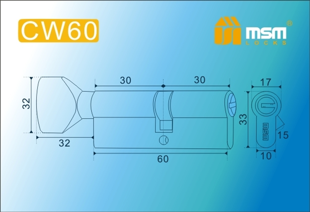 Цилиндровый механизм MSM CW60  ключ/вертушка  Арт.12777