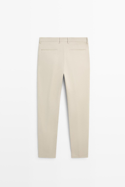 Massimo Dutti Зауженные брюки из смесового хлопка, бежевый