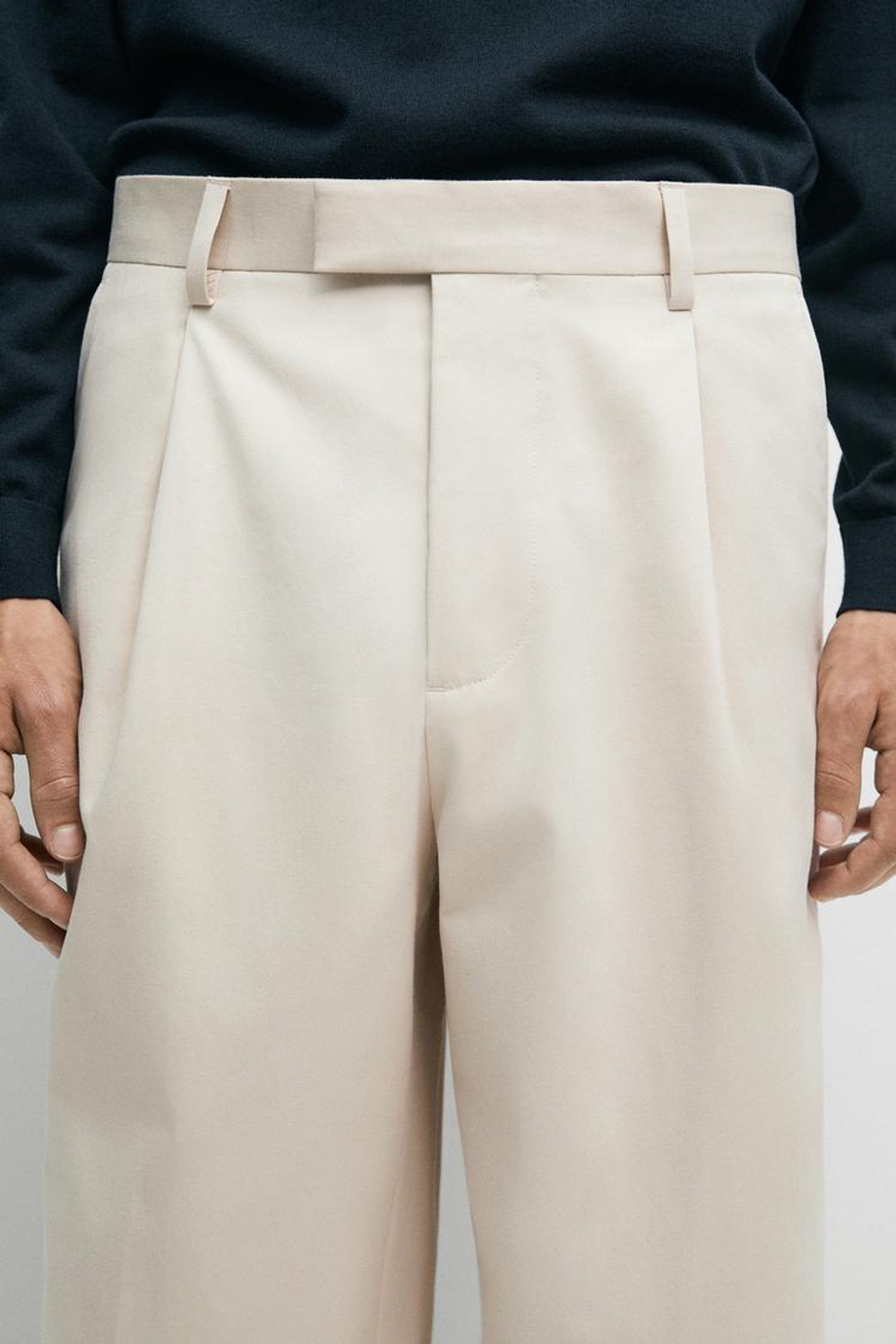 Massimo Dutti Брюки из 100% хлопка с защипами, бежевый