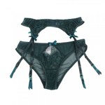 Пояс для чулок с ремешками и трусики Flower&bow, зеленые, XL-2XL