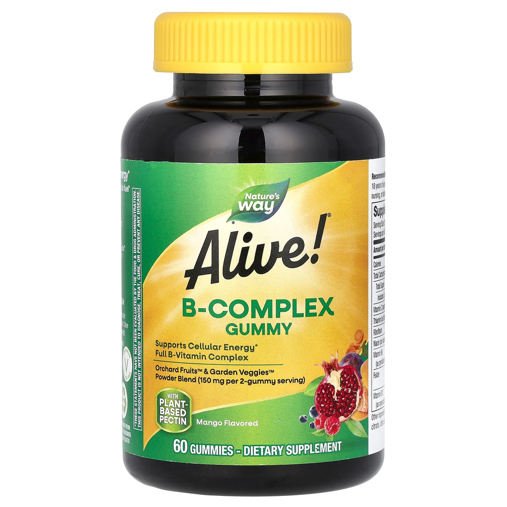 Nature's Way, Alive!, комплекс витаминов группы B, со вкусом манго, 60 жевательных таблеток