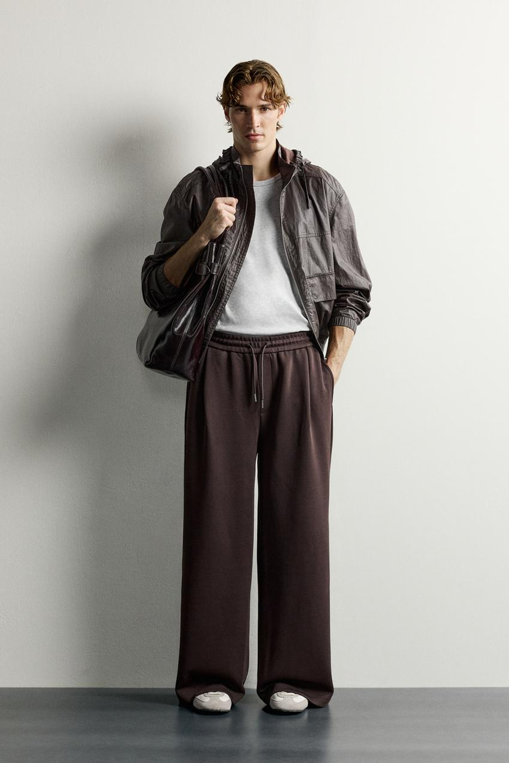 ZARA БРЮКИ BALLOON FIT С ЗАЩИПАМИ, КОРИЧНЕВЫЙ