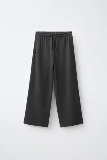 ZARA КОМПЛЕКТ ИЗ ФУТБОЛКИ В ПОЛОСКУ И БРЮК WIDE LEG, СВЕТЛО-ЖЕЛТЫЙ