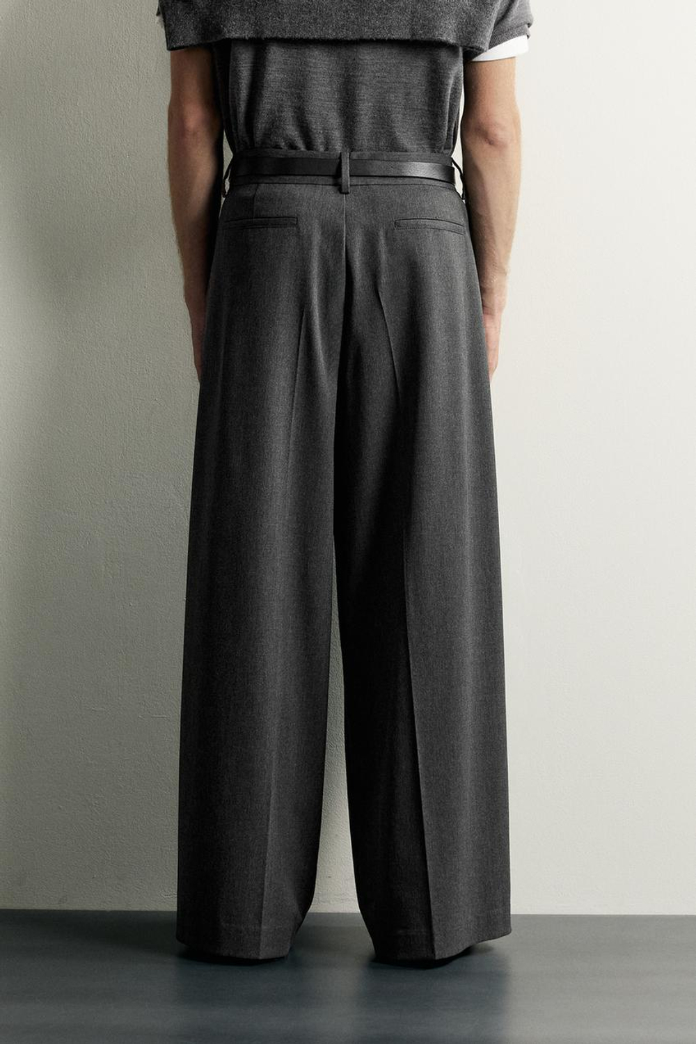 ZARA БРЮКИ WIDE FIT СО СКЛАДКАМИ, АНТРАЦИТОВО-СЕРЫЙ