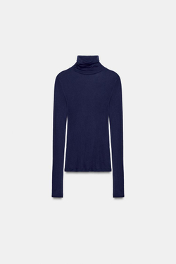 ZARA ФУТБОЛКА SUPIMA® С ВОРОТНИКОМ-СТОЙКОЙ, МОРСКОЙ СИНИЙ
