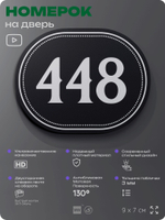 Номерок на дверь квартиры 448, для кабинета, офиса, шильдик 9 х 7 см, черный, Айдентика Технолоджи