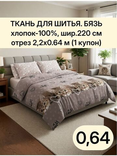 отрез 2,2х0.64 м (1 купон) Бязь ткань. "Тэфи осн.", ширина 220см, хлопок 100%, плотность 122 г/м,