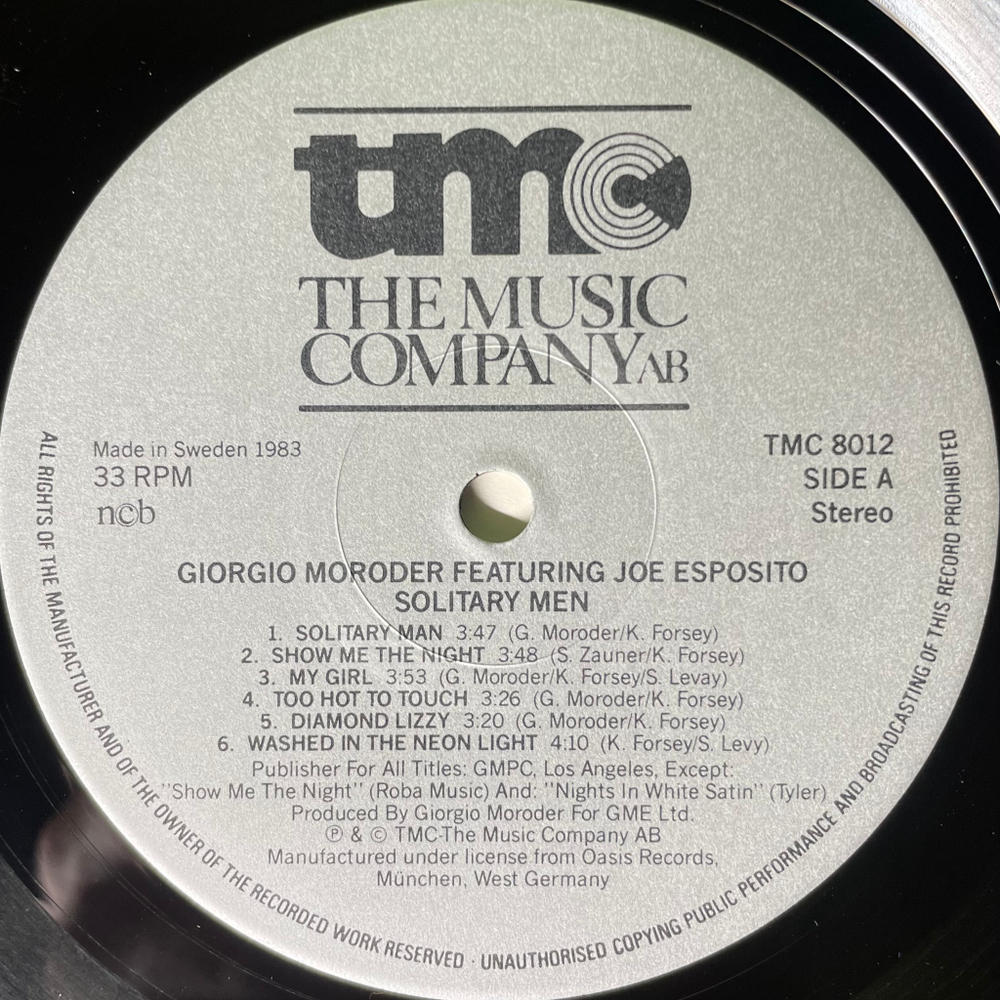 Giorgio Moroder & Joe Esposito ‎– Solitary Men (Скандинавия 1983г.)