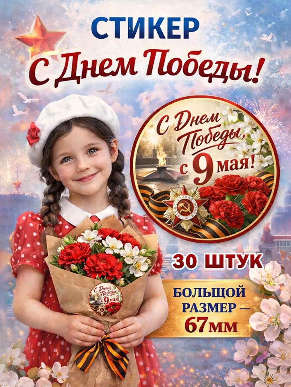 Стикер-наклейка для подарка С Днем победы! (67мм)