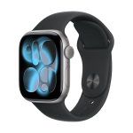 Apple Watch Series 11, 42 мм корпус из алюминия цвета «Space Gray», ремешок Sport Band размера M/L цвета «Black»