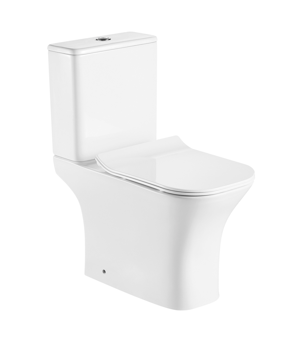Унитаз-компакт безободковый Azario Fretta Square AZ-1215 + AZ-1216-G с крышкой-сиденьем микролифт, белый