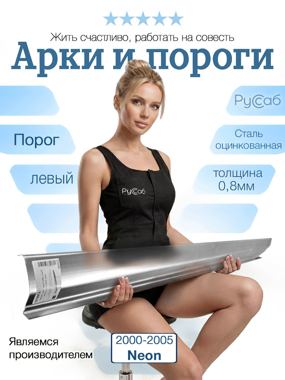 Порог левый Dodge, Chrysler Neon 2000-2005 (0,8мм)
