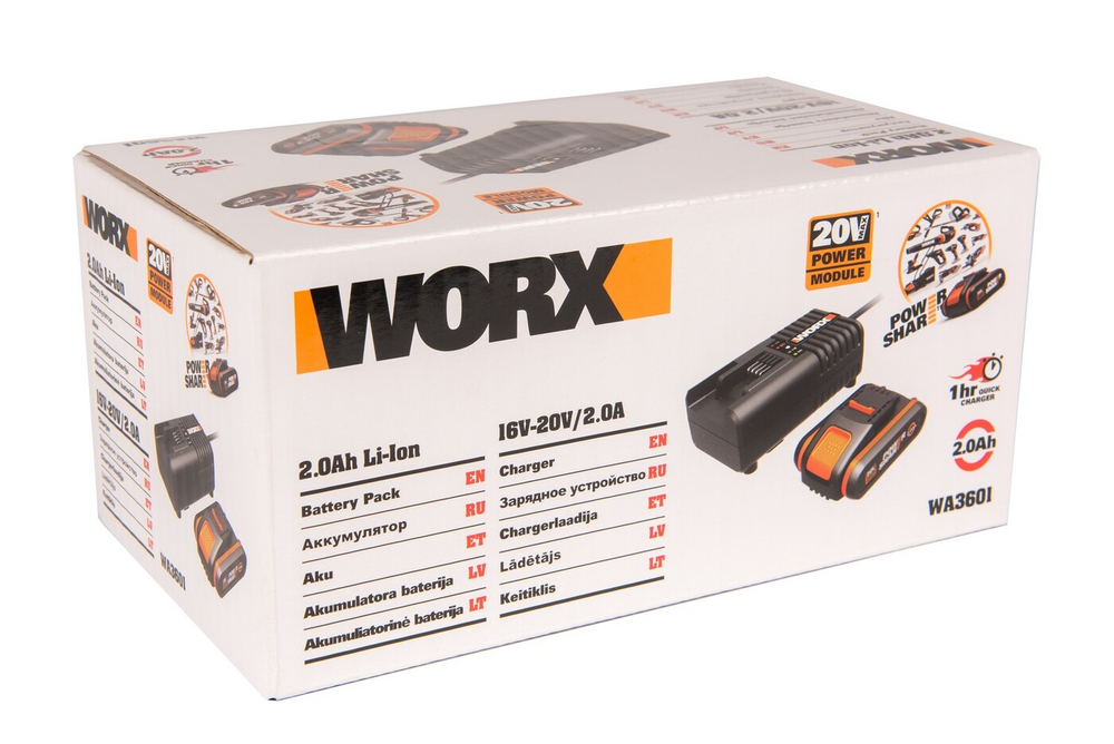Комплект WORX WA3611: Двойное зарядное устройство WA3883