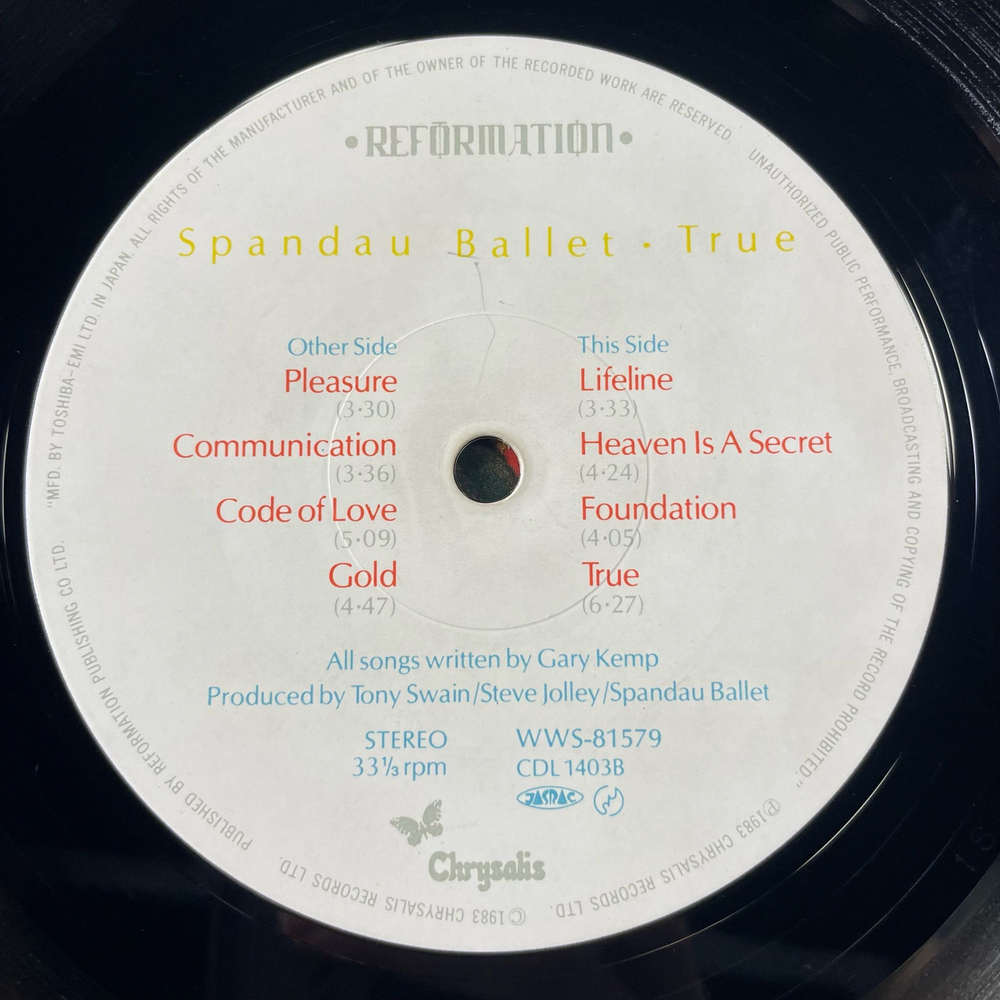 Винтажная виниловая пластинка LP Spandau Ballet True (Япония 1983) (Без Оби)
