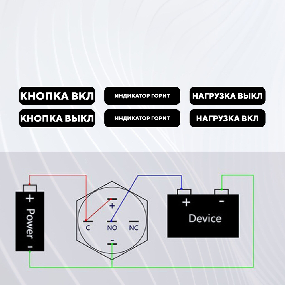 Металлическая кнопка для монтажа на корпус, со светодиодом (12-24 В, 19 мм)