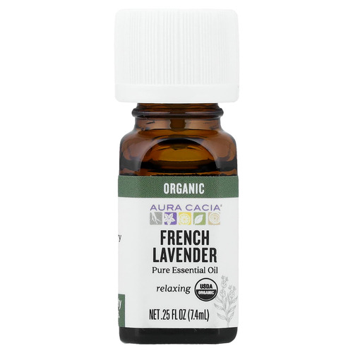 Aura Cacia, Чистое эфирное масло, органическая французская лаванда 7,4 мл (0,25 жидкой унции)