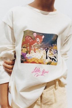 ZARA ЛОНГСЛИВ С ПРИНТОМ BAMBI © DISNEY, ЦВЕТ СЛИВОЧНОГО МАСЛА