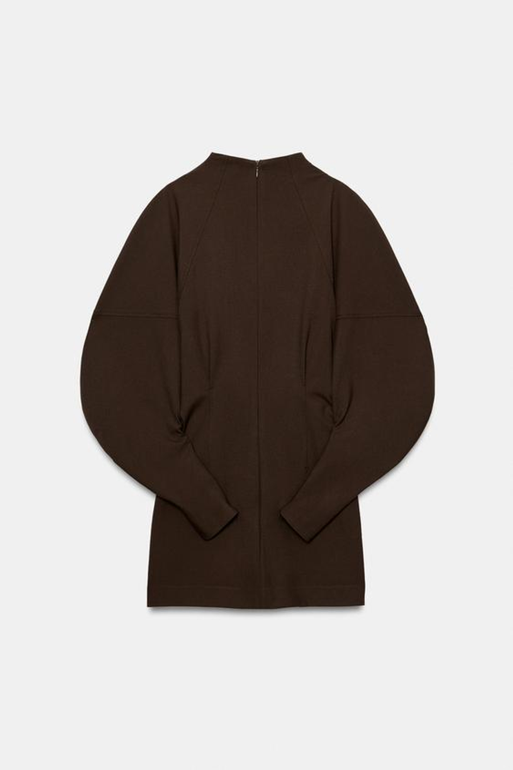 ZARA МИНИ-ПЛАТЬЕ С ОБЪЁМНЫМИ РУКАВАМИ, ТЕМНО-КОРИЧНЕВЫЙ