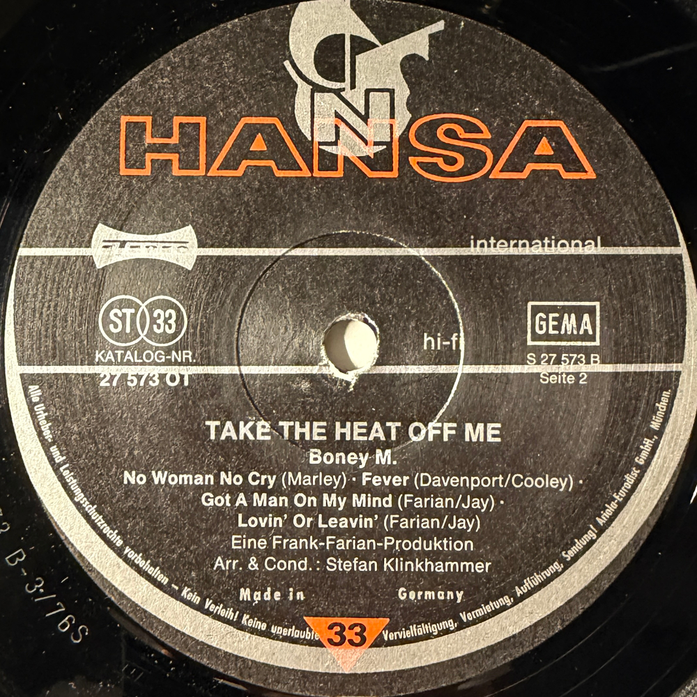 Виниловая пластинка Boney M. ‎– Take The Heat Off Me LP