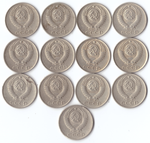 Комплект монет (13шт.) 10 копеек, 1961,62,69,70-79г, XF