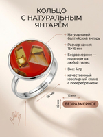 Комплект с янтарём «Круг малый» — пеструха красная, посеребрение