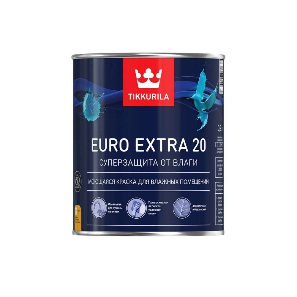 Tikkurila Euro Extra 20 Краска моющаяся для влажных помещений "БазаА"0,9L