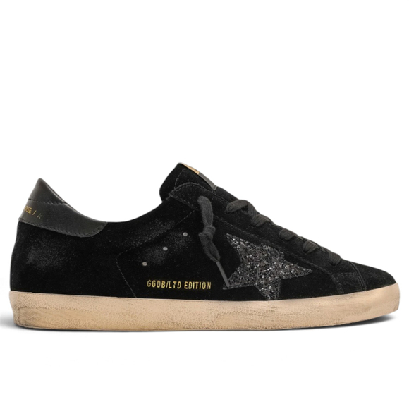 Women's Golden Goose Super-Star in Black Suede with Black Star