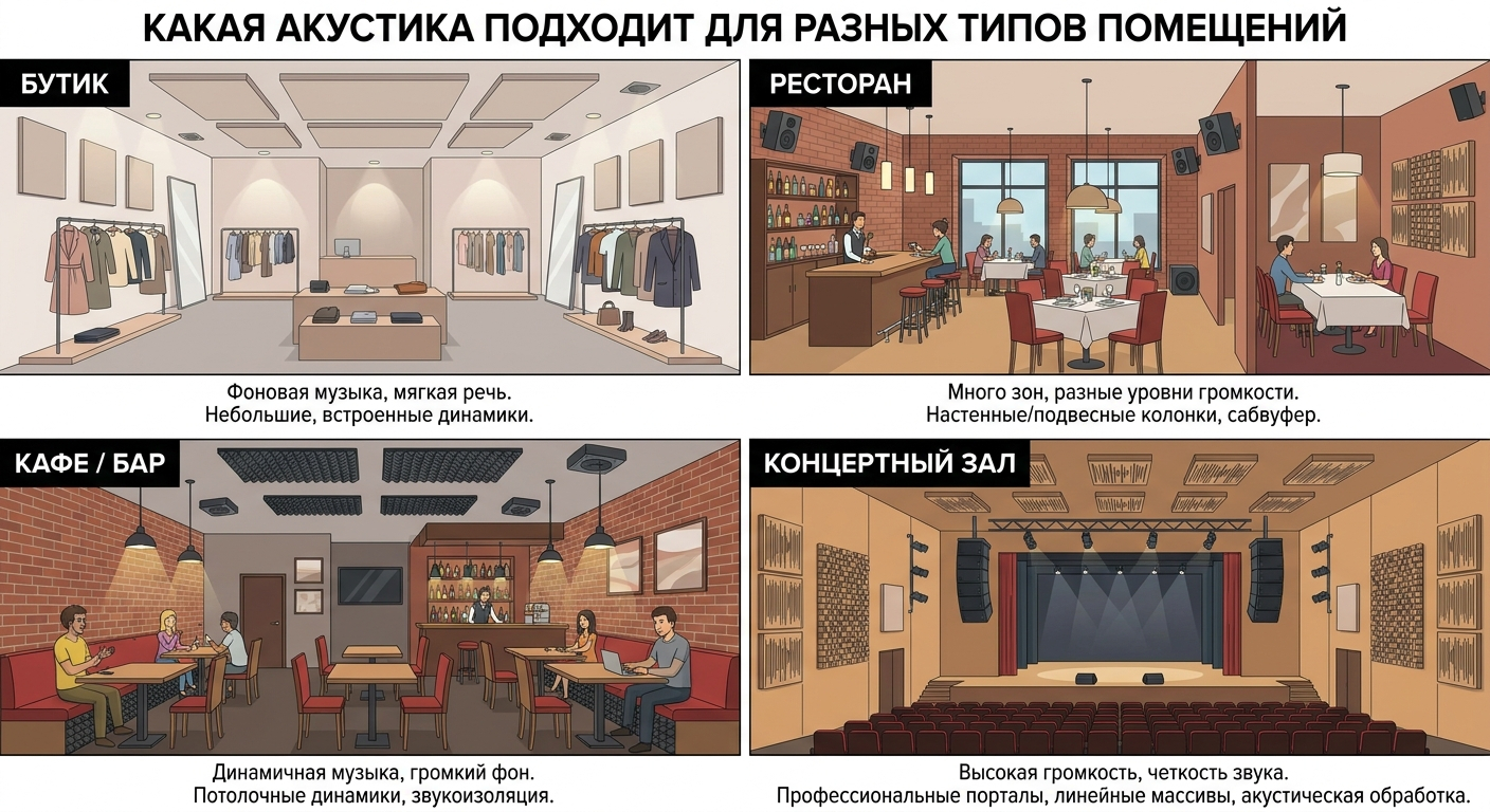Какая акустика подходит для разных типов помещений: от бутика до ресторана