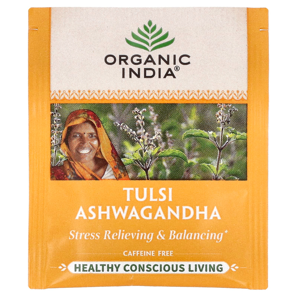 Organic India, чай с тулси и ашвагандой, без кофеина, 18 пакетиков для заваривания, 36 г (1,27 унции)
