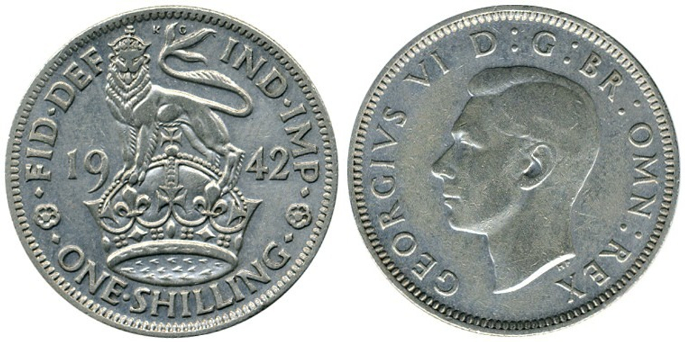 Великобритания 1 шиллинг, 1937 - 1946 Английский шиллинг XF