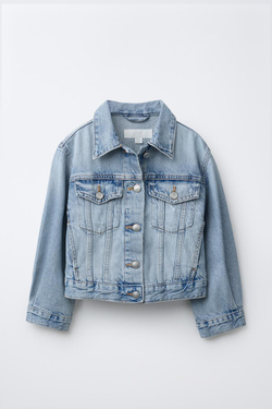 ZARA ДЖИНСОВАЯ КУРТКА С КАРМАНАМИ, СИНИЙ