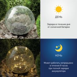 Светильник уличный ЭРА ERASF012-24 Шар на солнечной батарее 15 LED 15 cм | Садовые декоративные светильники