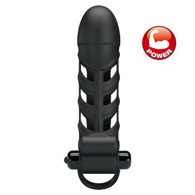 Черная насадка на пенис с вибропулей Penis Sleeve II - 18,8 см. (Цвет: черный)