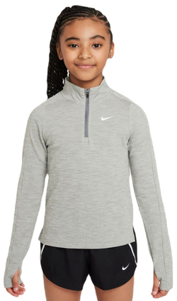 Футболка для мальчика теннисная Nike Kids Dri-Fit Long Sleeve 1/2 Zip Top - dark grey heather/white