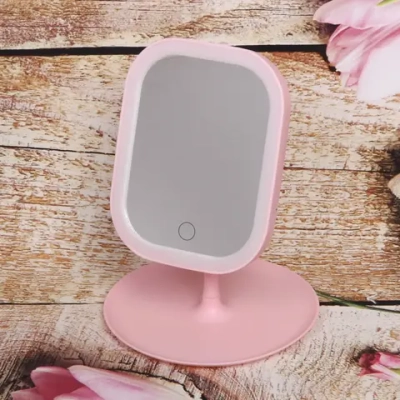 Зеркало настольное с подсветкой на подставке «Monika», цвет розовый, USB, 27*14,5см