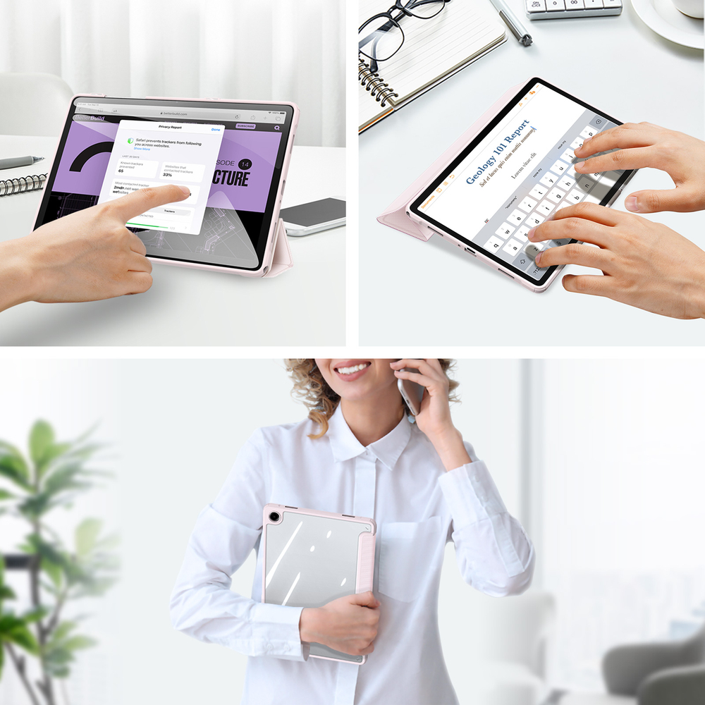 Чехол книжка розового цвета для планшета Samsung Galaxy Tab A9 Plus и Tab 11 Plus, серия Toby Series от Dux Ducis