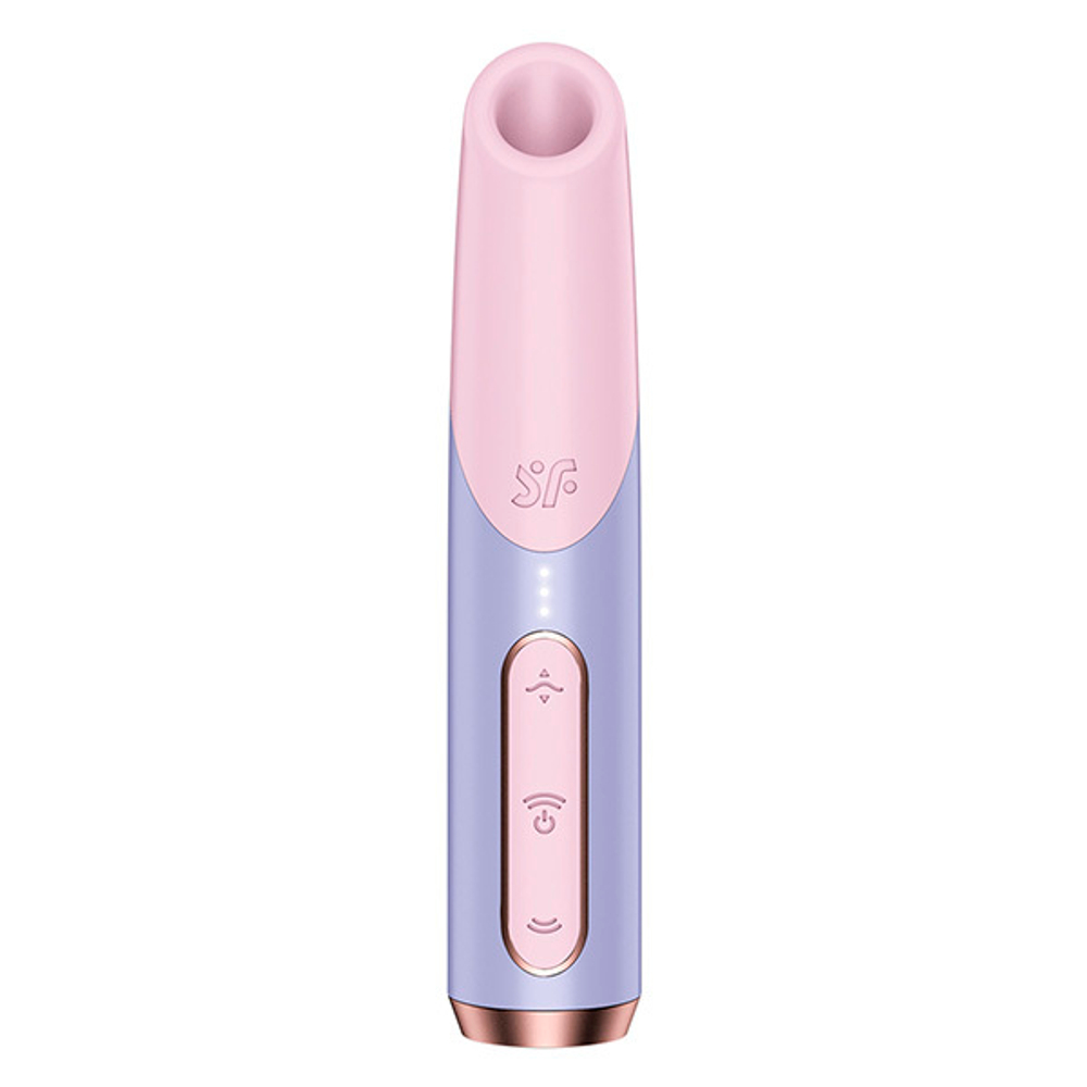 Розовый-фиолетовый вакуумный стимулятор 12,5см в виде губной помады Satisfyer Bold Kiss 3D