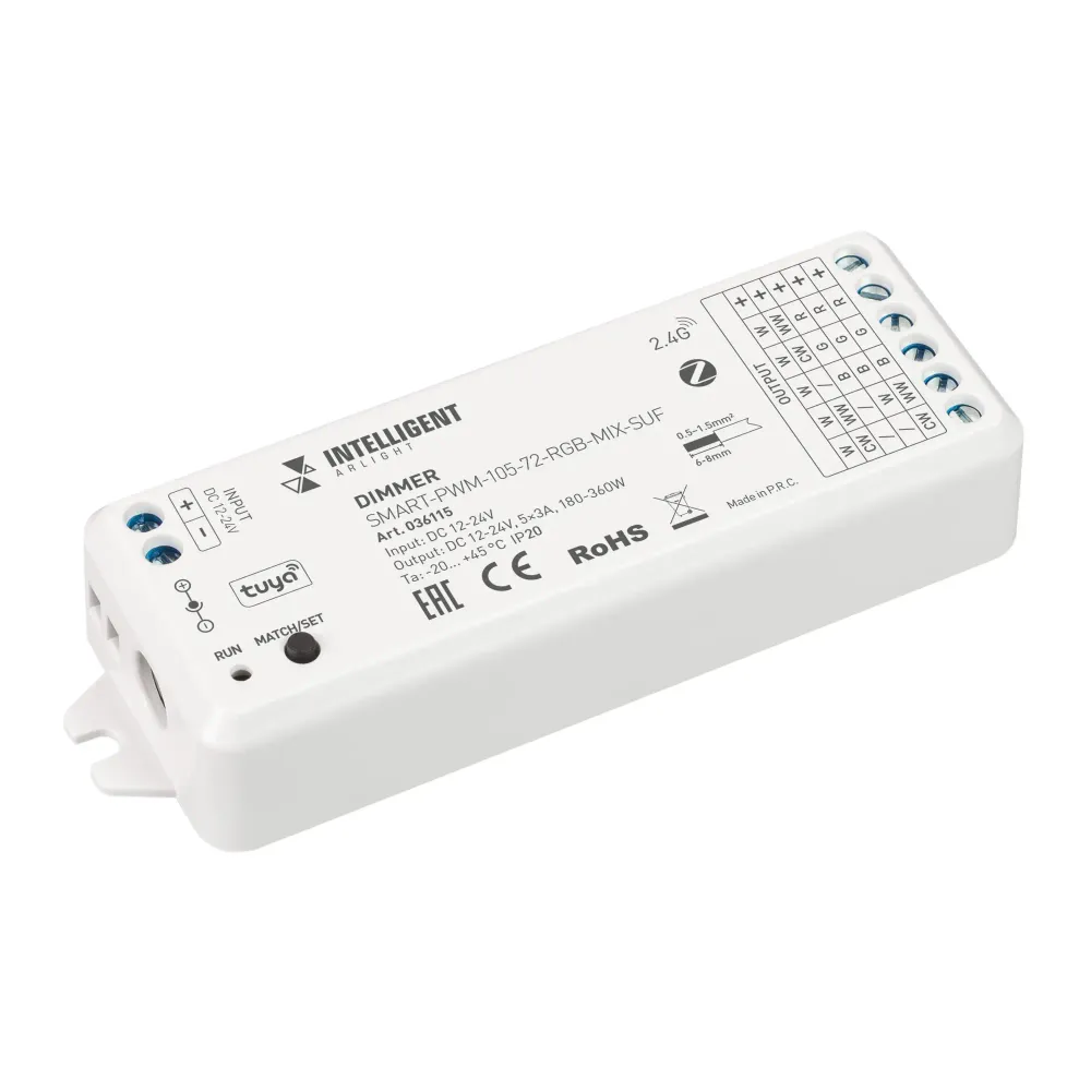INTELLIGENT ARLIGHT Диммер SMART-PWM-105-72-RGB-MIX-SUF (12-24V, 5x3A, ZB, 2.4G) (IARL, Пластик) INTELLIGENT ARLIGHT Диммер SMART-PWM-105-72-RGB-MIX-SUF (12-24V, 5x3A, ZB, 2.4G) (IARL, Пластик)