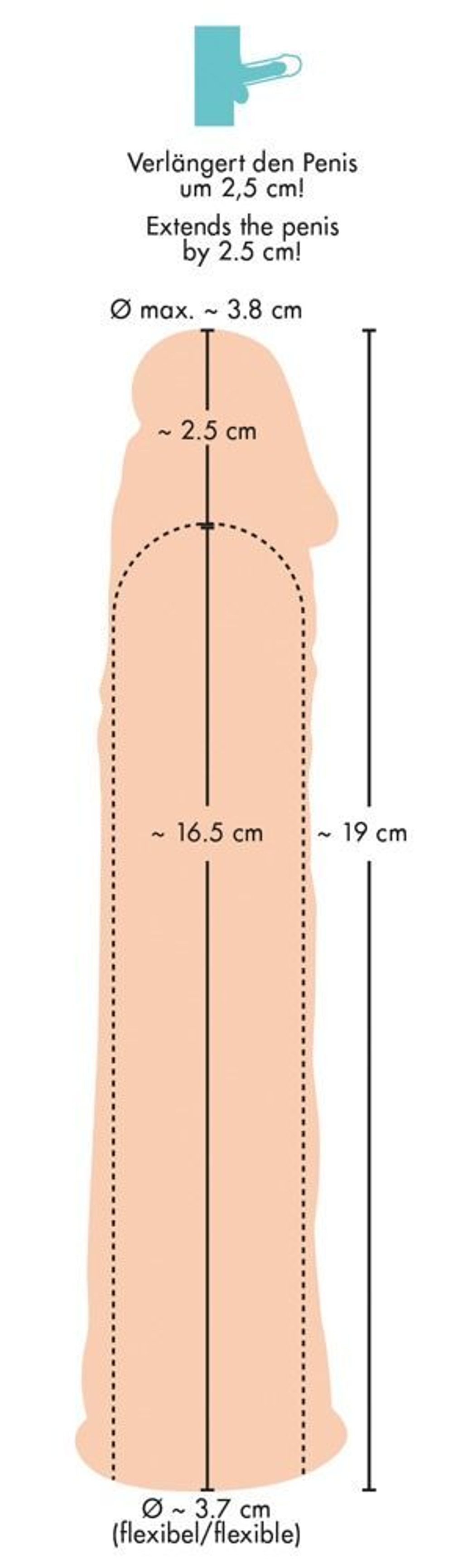 Телесная насадка-удлинитель Silicone Extension - 19 см. (Цвет: телесный)